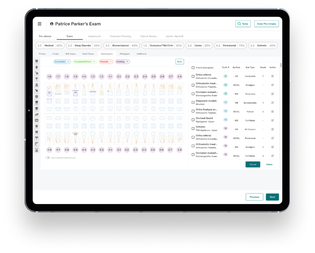 Digital odontogram chart dashboard