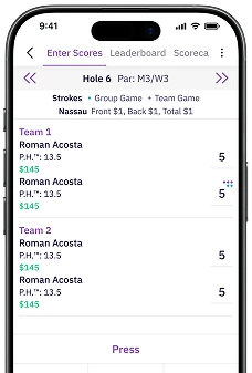 TeeRival mobile app scorecard screen showing real-time hole scoring and zero error calculation