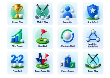 TeeRival app interface showing selection of 12 major golf game formats