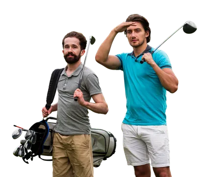 Four golfers walking on the golf course with bags