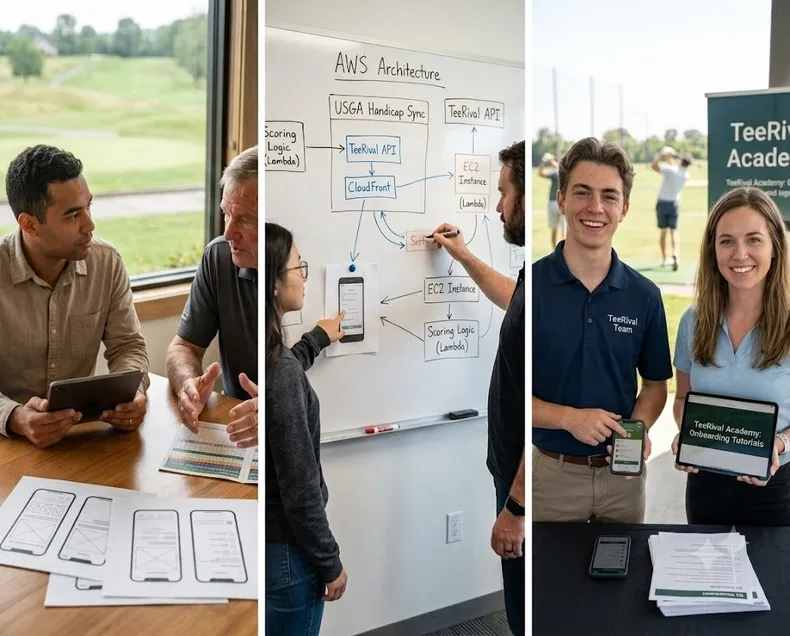 MaxLevels project engineering team collaborating on AWS architecture and app UI design