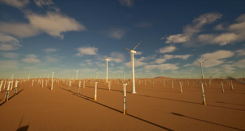 Wind farm simulation scenario 2 highlighting turbine shadow casting